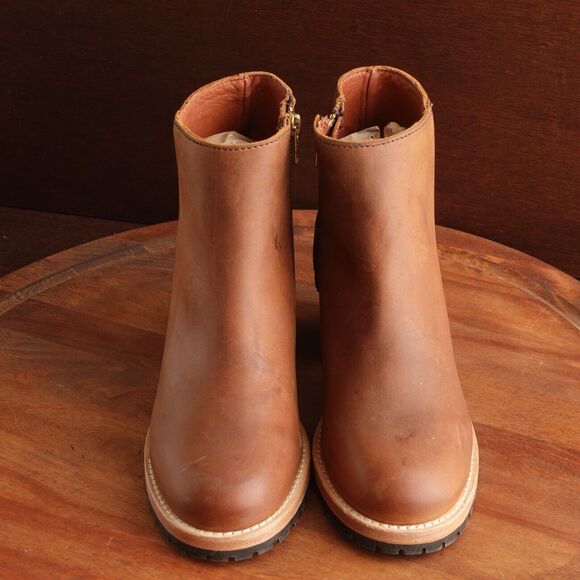 Portland Leather Patina Boots Womens Size 9 Brown Leather Ankle Side Zip Heeled - Picture 2 of 16